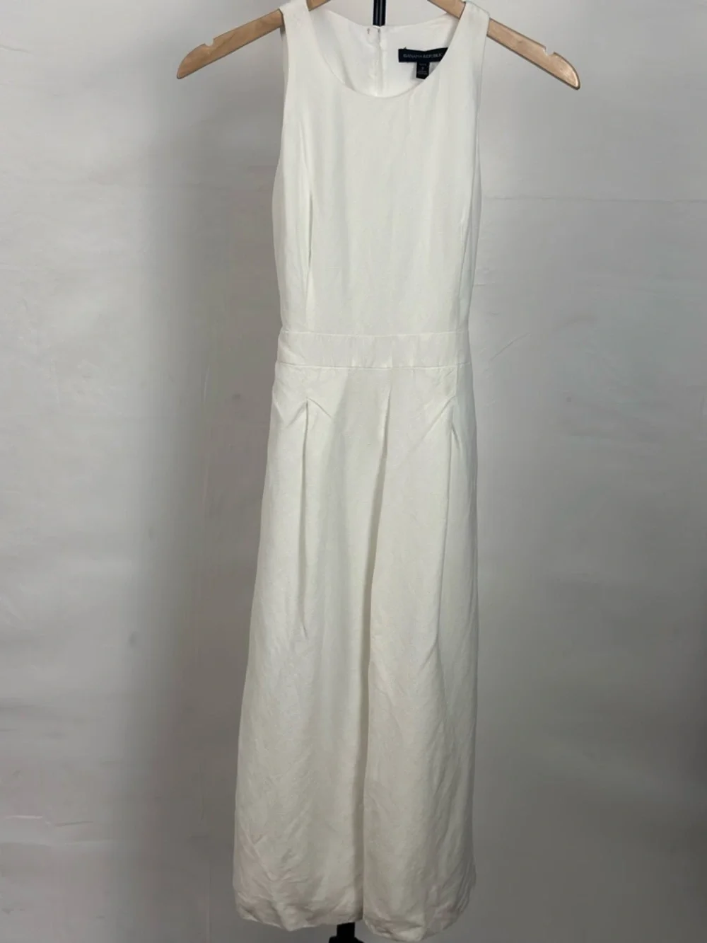 Banana Republic White Sleeveless Tie-Waist Linen Blend Jumpsuit